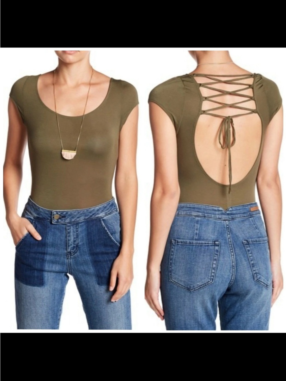 NWT intimately Free People All About The Back Lace Up Bodysuit Moss Large boho